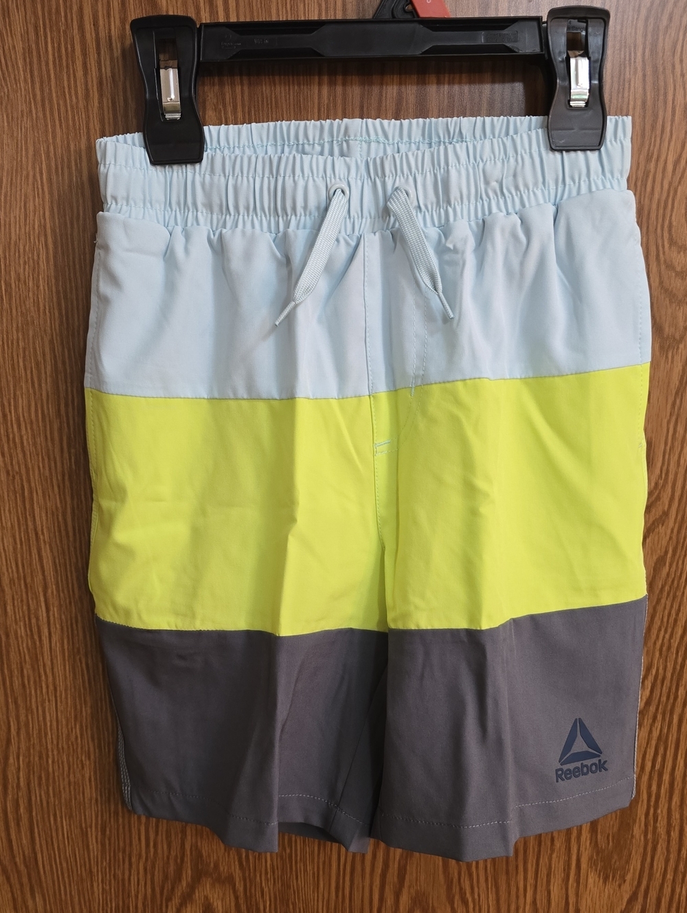 Reebok Light Blue, Neon Yellow & Gray Swim Shorts Size 8